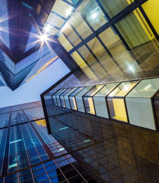 Low angle shot for modern building at night